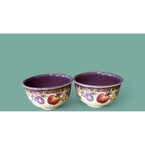 JC Penny Home Collection Fruit Multi Purple Melamine 2 Soup Salad Serving Bowls